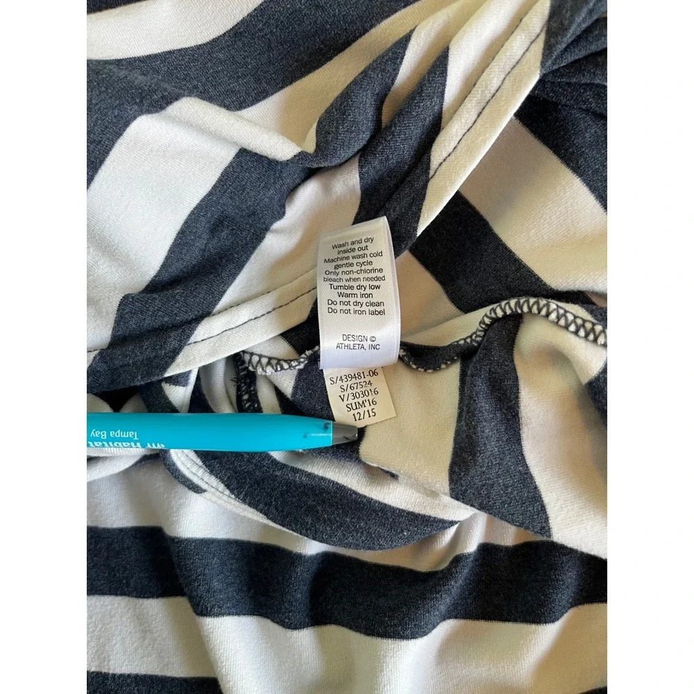 Athleta Skirt Wrap Front Midi L Navy White Striped Tulip Hem Stretch Coastal